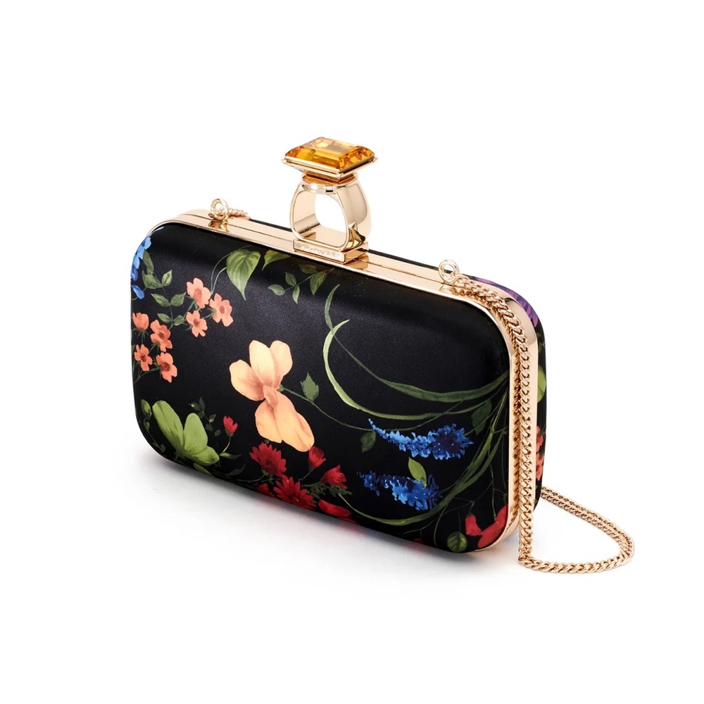 Sachin + Babi Black Floral Clutch with Gold Chain